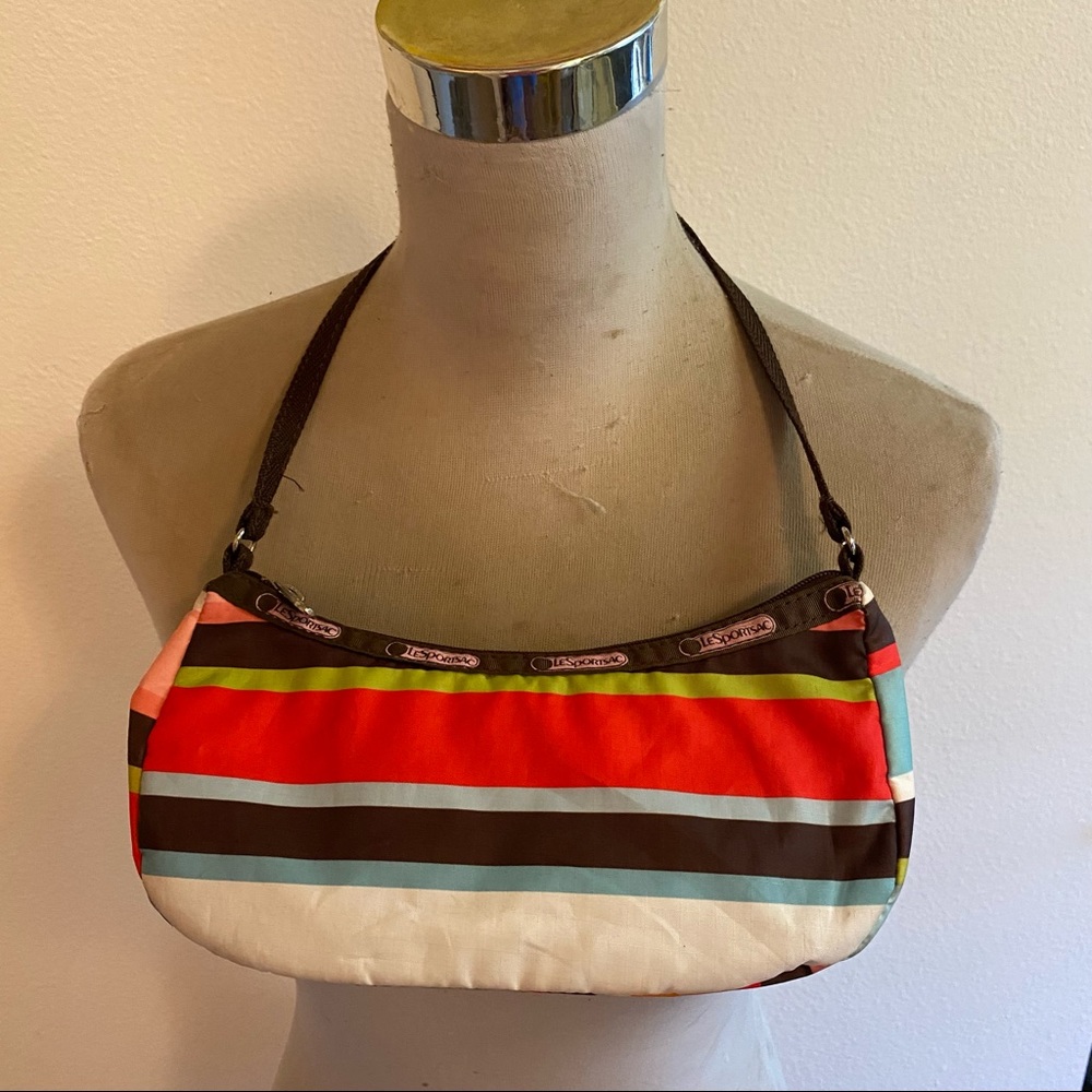 Lesportsac purse mini 10 x 4.5 x 4“ Red blue brown green white stripe